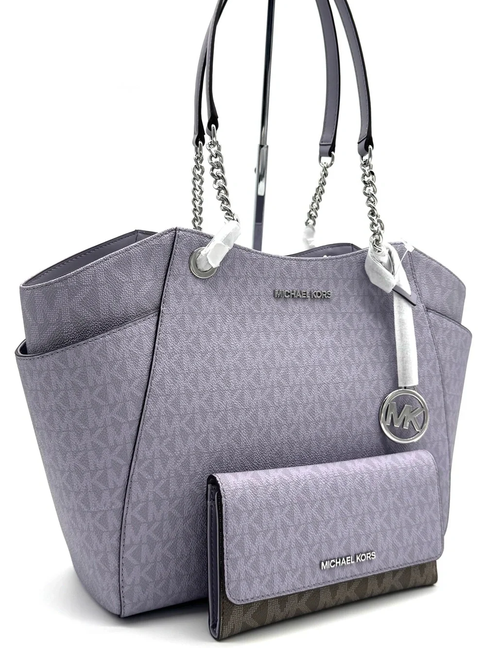 Michael Kors Jet Set Large Signature Logo Shoulder Bag w Matching Trifold Wallet